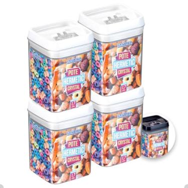 Imagem de Kit Com 4 Potes Herméticos De Acrílico Para Mantimentos Tampa Com Trava 1700Ml (Branco)