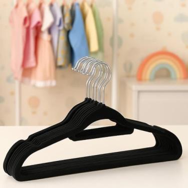 Imagem de Cabide Infantil de Veludo Slim Preto para Roupas, Kit com 10 Unidades, 28 cm x 18 cm, Ultrafino Antideslizante