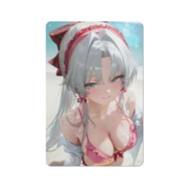 Imagem de Anime Sexy Bikini Hot Girl Pinup Girl Metal Tin Sign Wall Art Poster Decor for Home Bar Club Bedroom Bathroom Man Cave Otaku 20 x 30 cm, AH321