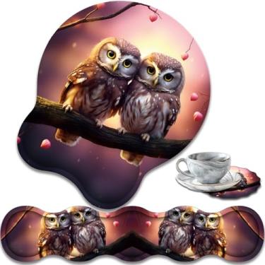 Imagem de Almofada ergonômica de suporte de pulso e mouse pad de suporte de pulso, antiderrapante com conjunto de mouse pad de memória de gel, adequado para uso no escritório/uso doméstico - corujas fofas