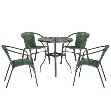 Imagem de 04 Cadeiras Floripa E Mesa Roma 100cm Preta Trama Original Verde