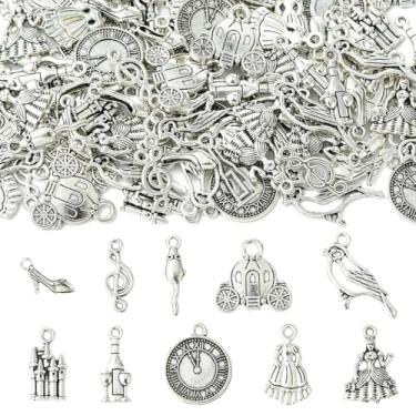 Imagem de UR URLIFEHALL 100 peças, 10 estilos, pingentes de contos de fadas tibetanos, prata antiga, relógio musical com notas musicais, pingentes de carruagem de abóbora para fazer joias DIY a granel