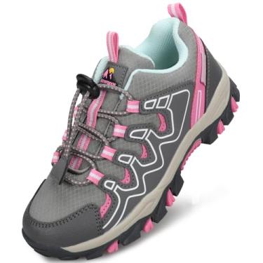 Imagem de UOVO Tênis de caminhada para meninos e meninas, à prova d'água, para corrida, trilha, moderno, respirável, leve, antiderrapante, ao ar livre (crianças pequenas/grandes), Cinza e azul, 17