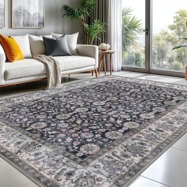 Imagem de KUTA Tapetes vintage 20 x 25 cm para sala de estar, tapete grande lavável para quarto, 2,4 m x 3 m, antiderrapante, ultrafino, macio, estampado, tradicional, floral, desgastado, sala de jantar, tapete