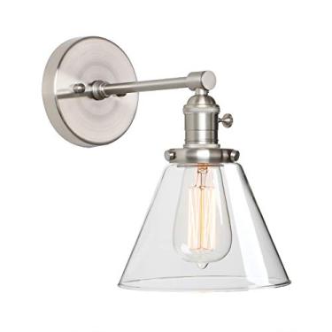Imagem de Phansthy Arandela de parede industrial vintage, luminária de parede retrô 1 luz de 18 cm de cone de vidro para banheiro, cozinha, quarto (escovado)