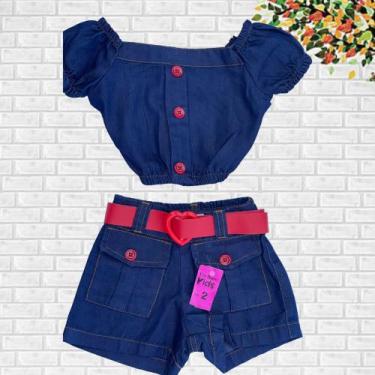 Imagem de Conjunto Jeans infantil menina Tia Dani Kids Cropped e Shorts e Cinto 