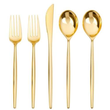 Imagem de Conjunto de talheres de plástico dourado SUT 300 unidades (100 garfos,