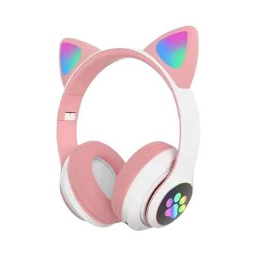 Imagem de Fones De Ouvido Bluetooth Sem Fio Com Orelhas De Gato E Microfone, Luz