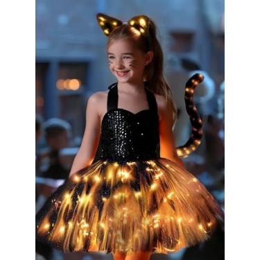 Imagem de Wuwdysa Girls Black Cat Sequin Costumes (Black Cat, 8-9T)