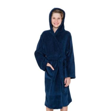 Imagem de Roupão Fleece Infantil Juvenil Peluciado Inverno Liso Touca - Fofotinh
