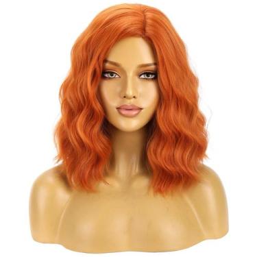 Imagem de Peruca feminina BERON 14, laranja, curta, encaracolada, gengibre, Bob,