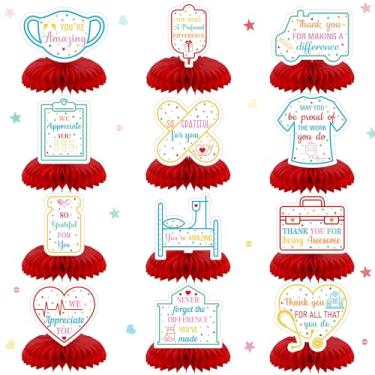 Imagem de Humyoun 12 peças de centro de mesa médicas de favo de mel decorações de festa de formatura médica, assistente, apreciação, semana, decoração de enfermagem, favo de mel, obrigado pela medicina