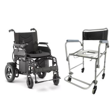 Imagem de Kit Dellamed Cadeira Rodas Elétrica D800 e Cadeira de Banho D40 Suporta até 120 kg Mobilidade e Conforto