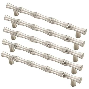 Imagem de Puxador criativo para móveis - Puxador de porta de armário antigo em forma de bambu conjunto de 5, puxador exclusivo de armário, processo de galvanização de liga de zinco (prata, 128 mm)