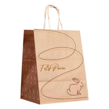 Imagem de Kit 10 Sacola De Papel Kraft Coelho Dourado P 13,5X8X19Cm - Distribuid