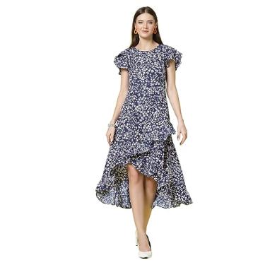 Imagem de OOMPH! Vestidos midi femininos Western & Fusion, Azul marinho 2, P