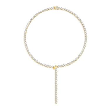 Imagem de Zoryxia Colar feminino em Y banhado a ouro de zircônia cúbica, 40,6 cm com barra – Corrente Riviera em camadas delicadas, presente de noiva brilhante