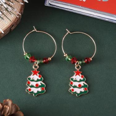 Imagem de Brincos de Natal para mulheres, veado, árvore de Natal, boneco de neve, Papai Noel, pingente, brincos de Papai Noel, roupas de Natal, acessórios de bijuteria, 2inch, Aço inoxidável, Sem pedra preciosa