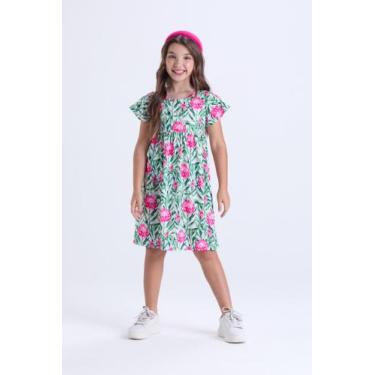 Imagem de Vestido Infantil Menina Floral Babado Poliplex - VIDA COSTEIRA, Branco