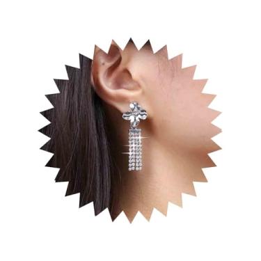 Imagem de Aneneiceera Brincos Boho Flower Crystal Chandeliers Cz Chain Tassel Brincos de Prata Brincos de Corrente de Tênis Brilhante Brincos de Cristal de Casamento Joias para Mulheres, Zinco, nah