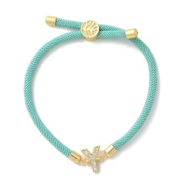 Imagem de Pulseira de amizade ajustável com letra inicial de latão micro pavê zircônia cúbica berloques joias para mulheres e homens pulseiras de cordão de nylon, presente para mulheres ou homens, 2.6 inch