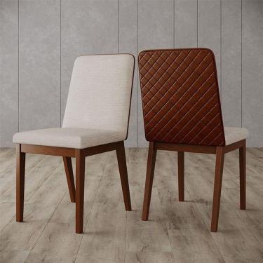 Imagem de Cadeira Para Mesa De Jantar Pietra Ambiente Kit 02 Peças Corano Caramelo Linho - Henn
