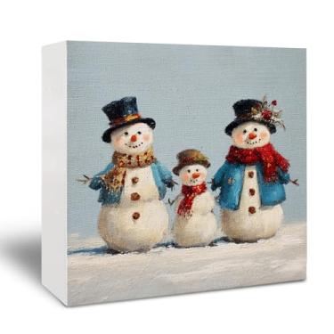 Imagem de Kneaotoaji Placa de madeira de inverno de boneco de neve - decoração vintage de Natal com boneco de neve, caixa de madeira rústica para decoração de casa, cozinha, banheiro, mesa, mesa, prateleira, 12