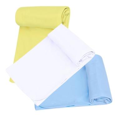 Imagem de Manta Cueiro para Bebê, Malha 100% Algodão, Acabamento em Viés, 80x90cm, Rosa, Azul, Palha, Branco, Amarelo, Verde (Amarela/Branca/Azul, 3 Mantas Coeiro)