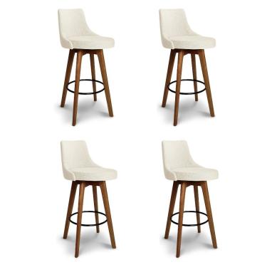 Imagem de Kit 04 Banquetas Alta Giratória Com Encosto Copacabana Para Balcão Cozinha Linho Bege - Aurora Line