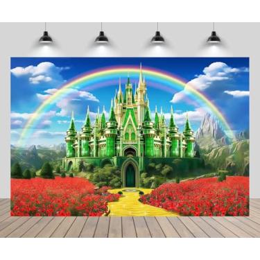 Imagem de CHNYWORK 2,1 x 1,5 m cenário de castelo verde arco-íris céu floral amarelo tijolo estrada fundo mágico conto de fadas filme princesa e bruxa decoração de festa retrato foto estúdio adereços