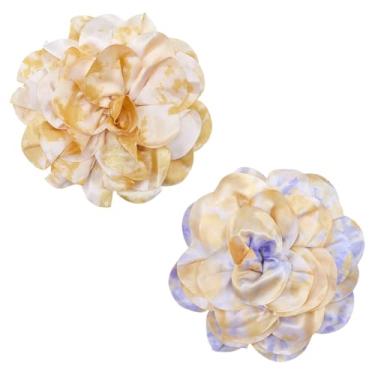 Imagem de FINGERINSPIRE 2 peças broches de flor rosa grande 19,6 cm de diâmetro floral poliéster ferro lapela broche acessórios broche rosa para roupas vestido cachecol cardigã decoração, Poliéster, Sem Pedra