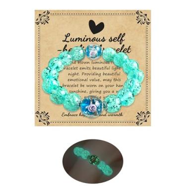 Imagem de Zyuzles Pulseira de vidro Firefly feita à mão que brilha no escuro Pulseira inspiradora luminosa Pulseira de autorcura incentiva presentes de bênção para homens e mulheres, One Size, Vidro, Sem Pedra