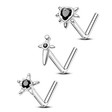 Imagem de CM Crareesi Mania Pacote de brincos de nariz de aço cirúrgico 316L em forma de L, joias de piercing de nariz 20G, joias para mulheres e homens, piercing de nariz de Halloween