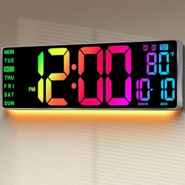Imagem de Relógio de parede digital grande de 42 cm: 11 cores RGB para decoração de parede para sala de estar, quarto, escritório, sala de aula, presentes de aquecimento de casa, nova decoração de casa