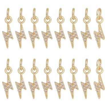 Imagem de BENECREAT 16 peças de pingentes de relâmpago de latão banhado a ouro 18K, pingente de raio de zircônia cúbica, pingente de trovão flash com anel de salto para pulseira, colar, brincos, fabricação de