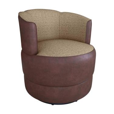 Imagem de Poltrona Decorativa Giratória Base De Ferro Marselha Sintetico Rustico Linho Areia Matrix Sintetico Rustico Linho Areia