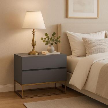 Imagem de Mesa De Cabeceira Eros 60cm Estilo Industrial Base Dourado Cinza