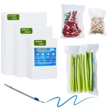 Imagem de 200 sacos seladores a vácuo pré-cortados (sem BPA) + 1 caneta marcador de acrílico, 100 litros (20.3 cm x 30.5 cm) + 177 litros (15 x 25.4 cm) + sacos de 30 galões, grau comercial, sem BPA, para