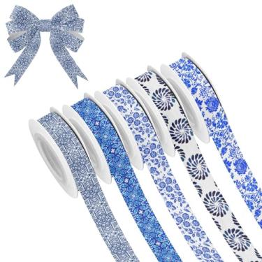 Imagem de SEHANY 5 rolos de fita de Natal 0,59 polegadas 5 jardas fitas de tecido boêmio fitas de cetim festivas fitas decorativas de Natal para embrulho de presente faça você mesmo artesanato grinalda