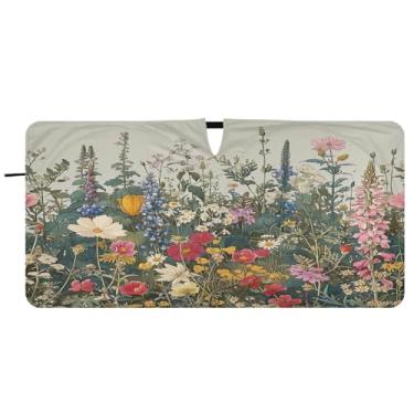 Imagem de Blueangle Aquarela flores silvestres pára-brisas sombra solar - 149.9 cm x 76.2 cm dobrável carro janela frontal blocos pára-sol raios UV viseira de sol (179)