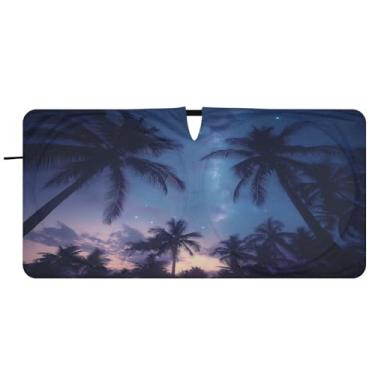 Imagem de Blueangle Coqueiros céu estrelado pára-brisa para-sol - 149.9 cm x 76.2 cm dobrável carro janela frontal blocos pára-sol raios UV viseira de sol (827)