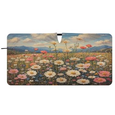 Imagem de Blueangle Pára-brisas vintage flores silvestres pintura a óleo - 149.9 cm x 76.2 cm dobrável carro janela frontal blocos pára-sol raios UV viseira de sol (869)