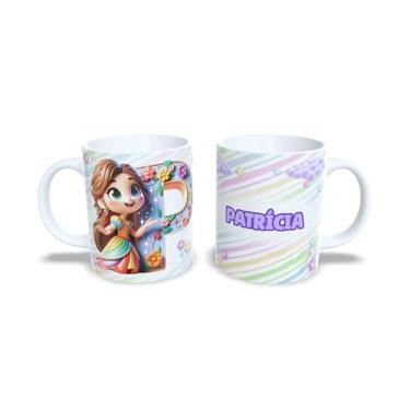 Imagem de caneca cerâmica 325 ml alfabeto princesas, todas as letras, nomes personalizados, Design Colorido com Flores (p)
