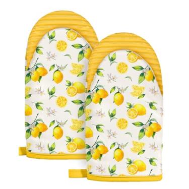 Imagem de Slohif Conjunto de mini luvas de forno – Luvas de cozinha curtas estendidas resistentes ao calor para mulheres, luvas de forno 100% algodão com aderência de silicone, antiderrapantes e duráveis para