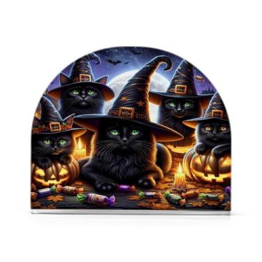 Imagem de JUZIHAI Porta-guardanapos de gatos de Halloween para mesa dispensador de guardanapo de acrílico para mesa suporte de lenços independente para cozinha sala de jantar bar festa decoração de casa