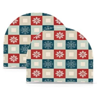 Imagem de Qilmy Porta-guardanapos de acrílico xadrez de flocos de neve de Natal, suporte de lenços de mesa independente transparente, dispensador de papel de coquetel para cozinha, jantar, restaurante, bar