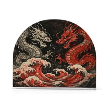 Imagem de Qilmy Porta-guardanapos acrílico tatuagem dragão vintage, suporte de lenços de mesa independente, dispensador de papel de coquetel para cozinha, jantar, restaurante, bar, decoração, 1 pacote