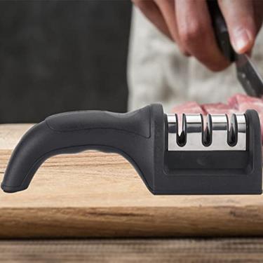 Imagem de Mingzhe Afiador de Facas, Facas de Cozinha, Ferramenta de Afiar Lâmina, Ergonômico, Aço Inoxidável (Preto)
