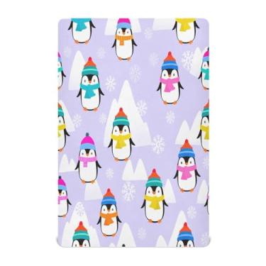 Imagem de Qilmy Lençóis de berço Snowy Christmas Pinguins, macio, respirável, de microfibra elástica, para meninos e meninas, lençol com elástico para meninos e meninas, 99 cm x 68,5 cm, capa de colchão