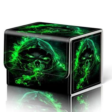 Imagem de WZCJDHMJ Caixa de baralho para cartas MTG serve para mais de 100 cartas de manga única, caixa de armazenamento magnética forte para MTG/TCG/CCG e outras cartas colecionáveis - Caveira verde